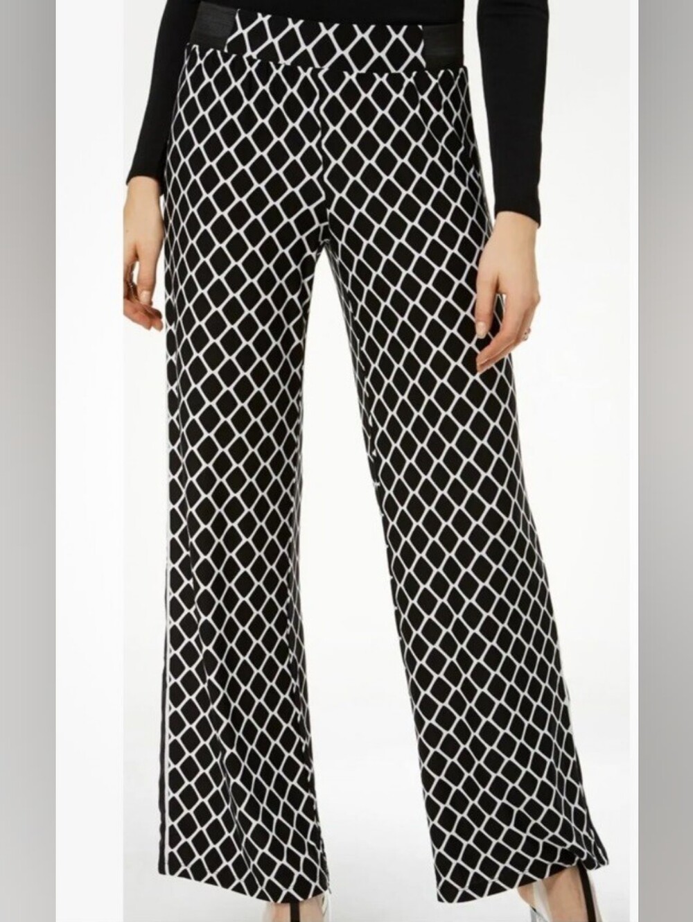 INC International Concept Flare Leg Women Pants Black White Size Small